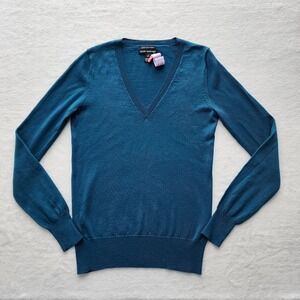 Club Monaco Sweater Womens Small Teal 100% Italian Merino Wool Knit Quiet Luxury